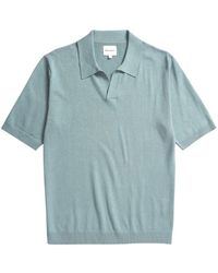 Norse Projects - Tops ,Blauw ,Katoen Licht Linnen/Katoen Gebreid Poloshirt - Lyst