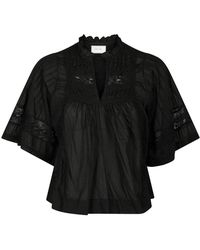 Neo Noir - Overhemden ,Zwart ,Katoen Elegante Zwarte Blouse Met Geborduurde Details - Lyst