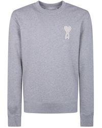 Ami Paris - Hoodies & Sweatvesten ,Grijs ,Katoen Crewneck Classic Fit Met "Ami De Coeur" Gebreide Patch - Lyst