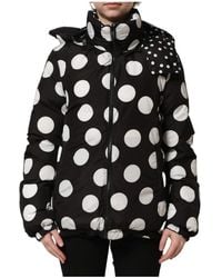 Dolce & Gabbana - Jassen ,Zwart ,Polyester Zwarte Witte Polka Dot Capuchon Blouson Jas - Lyst
