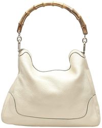 Gucci Bamboo Leather Satchel - Wit