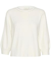 Kaffe - Truien & Vesten ,Wit ,Polyester Zachte Gebreide Trui Met Similisten Detail - Lyst