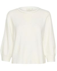 Kaffe - Truien & Vesten ,Wit ,Polyester Zachte Gebreide Trui Met Similisten Detail - Lyst