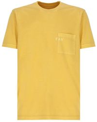 Fay - Tops ,Geel ,Katoen T-Shirt Met Ronde Hals En Zak - Lyst