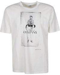 C.P. Company - T-shirt in cotone bianco con girocollo a costine - Lyst