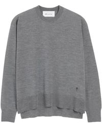 Ami Paris - Truien & Vesten ,Grijs ,Wol Ami De Coeur Crewneck - Lyst