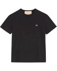Valentino - Tops ,Zwart ,Katoen Katoenen T-Shirt Met Vlogo-Borduurwerk - Lyst