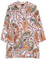 Etro - Overhemden ,Veelkleurig ,Katoen Geprinte Katoenen En Zijden Blouse - Lyst