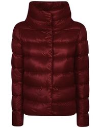 Herno - Jassen ,Rood ,Nylon Nylon Gewatteerde Jas Met Hoge Kraag - Lyst