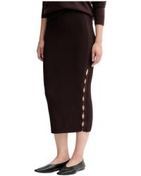 Sessun - Rokken ,Bruin ,Polyester Ribbed Button Midi Skirt - Lyst