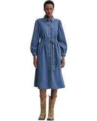 Levi's - Kleedjes ,Blauw ,Katoen Journey Jurk Met Pofmouwen En Ceintuur Midi - Lyst