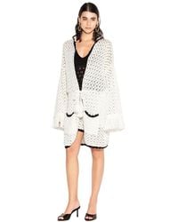 Akep - Truien & Vesten ,Wit ,Katoen Lange Cardigan Met Capuchon En Contrastdetails - Lyst
