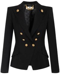 Elisabetta Franchi - Leinenmischung Gabardine Jacke Mit Steigendem Revers - Lyst