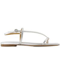 Aeyde - Zilveren Leren Instap Open Teen Sandalen - Lyst