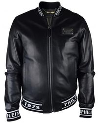 Philipp Plein - Jassen ,Zwart ,Leer Leren Bomberjack - Lyst
