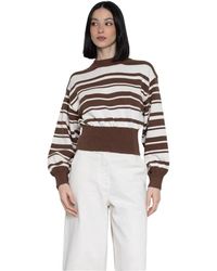 Kaos - Truien & Vesten ,Bruin ,Katoen Maglia Rigata Round-Neck Truien - Lyst