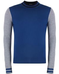 Malo - Truien & Vesten ,Blauw ,Wol Geribbelde Gebreide Wollen Trui - Lyst