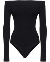 Alaïa - Off-The-Shoulder Ribgebreide Bodysuit - Lyst