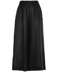 Max Mara - Schwarze Leinenhose Mit Weitem Bein Und Elastischem Bund - Lyst