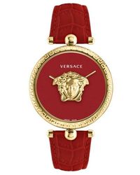 Versace - Palazzo orologio in pelle rosso e oro - Lyst