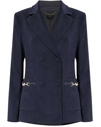 Kocca - Jassen ,Blauw ,Leer Modern Sharp Geribbelde Jas Met Knoopsluiting - Lyst