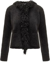 Ferragamo - Truien & Vesten ,Zwart ,Wol Cardigan Met Franje Detail - Lyst