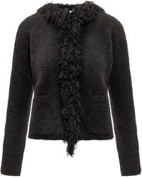 Ferragamo - Truien & Vesten ,Zwart ,Wol Cardigan Met Franje Detail - Lyst
