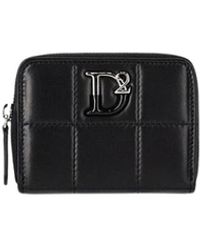 DSquared² - Accessoires ,Zwart ,Katoen Gewatteerde Leren Portemonnee Met Rits - Lyst