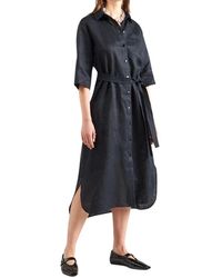 Max Mara - Schwarzes Leinenhemdkleid Mit Taillenbindung - Lyst