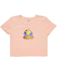 Obey - Tops ,Roze ,Katoen Eend Cropped Tee Met Ruffled Sleeves - Lyst