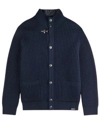 Fay - Truien & Vesten ,Blauw ,Wol Wol Cardigans Met Afneembare Gewatteerde Gilet - Lyst