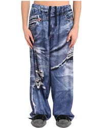 Maison Mihara Yasuhiro - Broeken ,Blauw ,Polyester Trompe-L'Oeil Archive Printed Wide Pants - Lyst