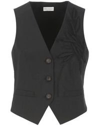 Brunello Cucinelli - Schwarze Baumwoll V-Ausschnitt Ärmellose Weste - Lyst
