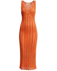Twinset - Kleedjes ,Oranje ,Katoen Katoenen Jurk Met V-Hals - Lyst