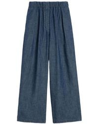 Jil Sander - Broeken ,Blauw ,Katoen Katoenen Broek Met Wijde Pijpen - Lyst