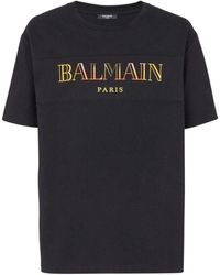 Balmain - Tops ,Zwart ,Katoen T-Shirt Met Ronde Hals - Lyst