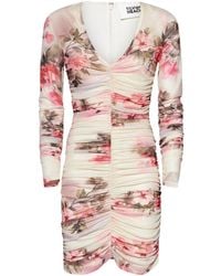 Silvian Heach - Korte Jurk Met Artistieke Print En Gedrapeerde Details - Lyst