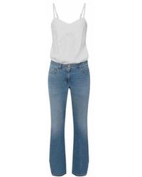 Elisabetta Franchi - Denim Jumpsuit Met Witte Zijstrepen - Lyst