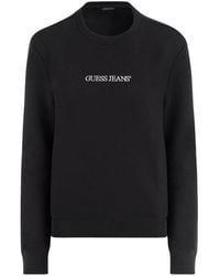 Guess - Schwarzer Pullover Mit Besticktem Logo - Lyst