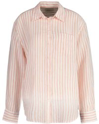 GANT - Camisa a rayas de lino - rosa melocotón - Lyst
