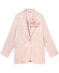 Oltre - Jassen ,Roze ,Jacquard Blazer Met Broche - Lyst