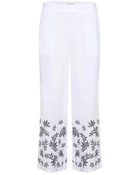 Part Two - Pantalones blancos de lino bordados y anchos - Lyst