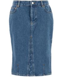 Marine Serre - Rokken ,Blauw ,Denim Denim Midi Rok Met Maanprint - Lyst
