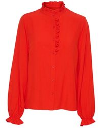 Cream - Overhemden ,Rood ,Flame Scarlet Shirt Met Pofmouwen - Lyst
