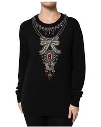 Dolce & Gabbana - Embellished Jewel Neck Pullover Sweater - Lyst
