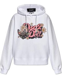 DSquared² - Hoodies & Sweatvesten ,Wit ,Katoen Bedrukte Hoodie - Lyst