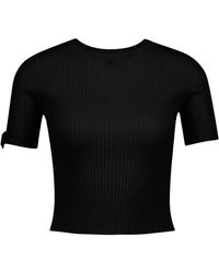 Courreges - Tops ,Zwart ,Polyester Buckle Rib Knit T-Shirt - Lyst
