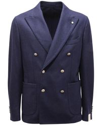 L.B.M. 1911 - B.M. 1911, ,Jassen ,Blauw ,Wol Wollen Blend Dubbelborst Jas Blauw - Lyst