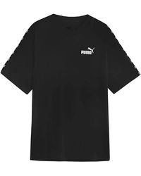 PUMA - Camiseta negra y blanca con logo de cinta - Lyst