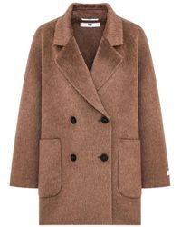 DUNO - Jassen ,Bruin ,Leer Korte Double-Breasted Jas - Lyst
